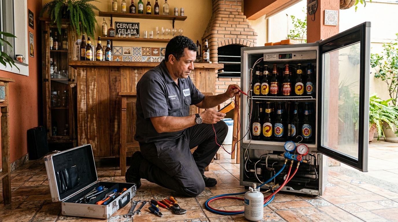 Recarga de gás refrigerante em cervejeira em atendimento em Franca‑SP