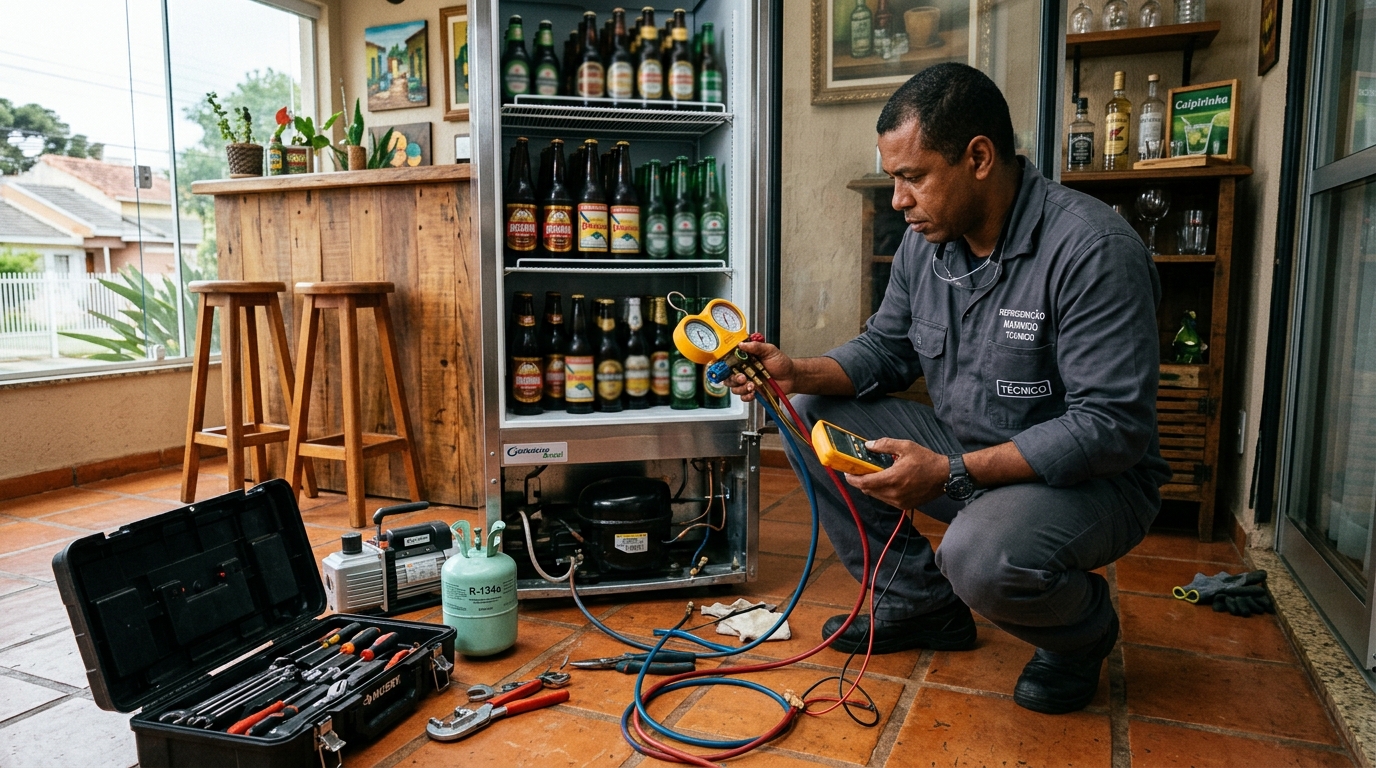 Técnico de conserto de cervejeira em residência em Franca‑SP