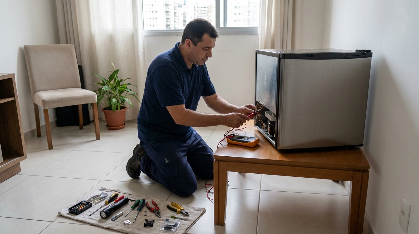 Técnico de conserto de frigobar em residência em Franca‑SP