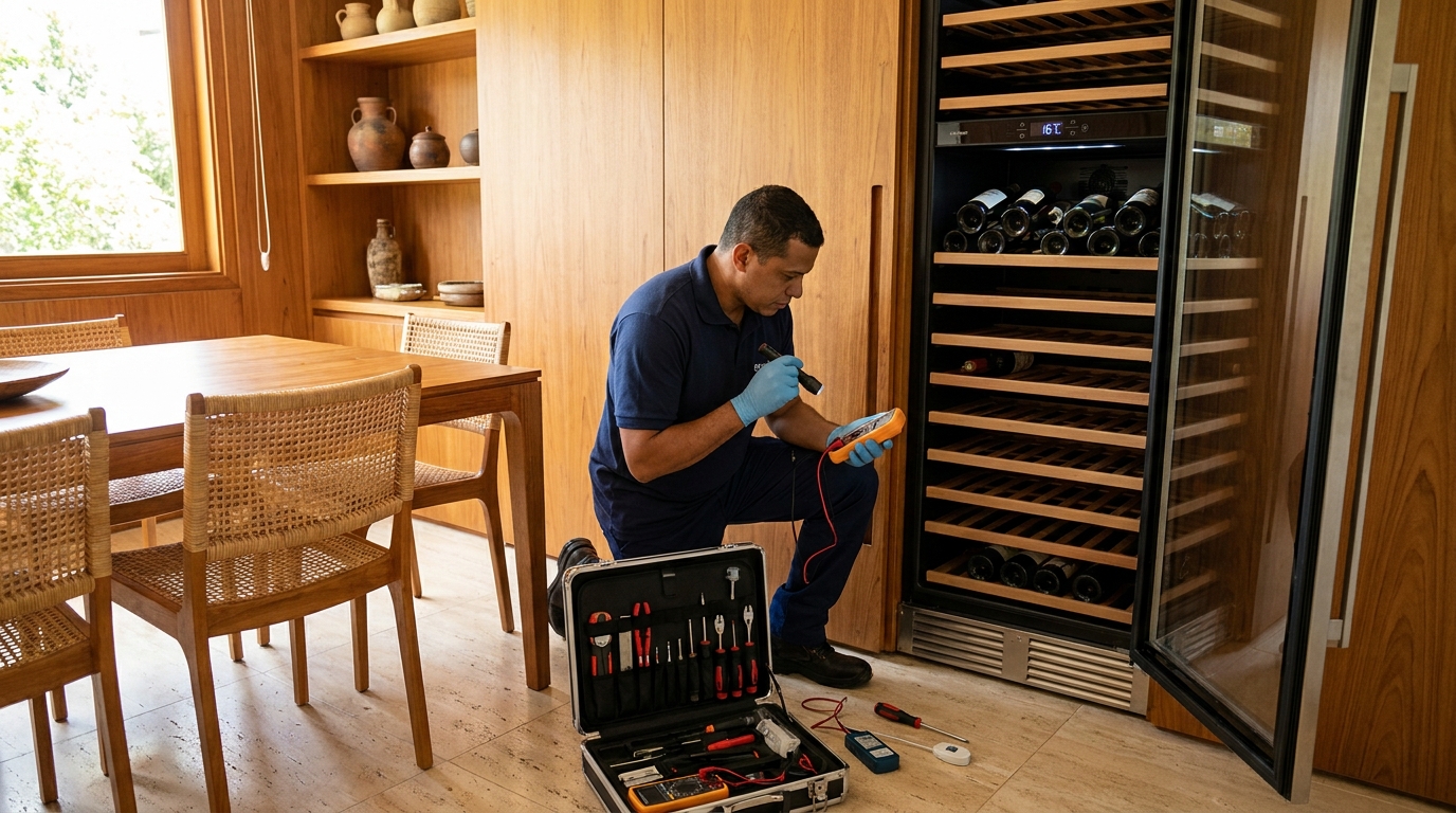 Troca de termostato de adega climatizada em atendimento técnico em Franca‑SP